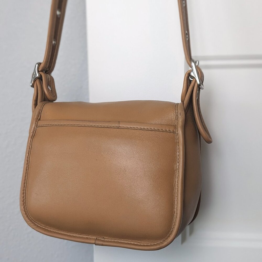 Camel Leather Small Flap Saddle Crossbody Bag - Picture 3 of 11